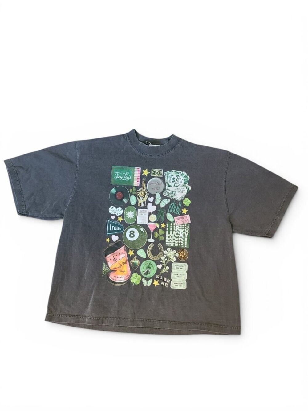 Skull House Designs Scrapbook Lucky Girl 444 Gray Short Sleeve T Shirt Size M